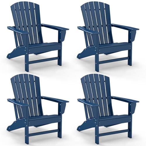 GREENVINES Adirondack Chairs Set of 4 | HDPE Plastic | Oversized Fire Pit Chair | All Weather | Blue | Poly Lumber | for Outdoor Deck Backyard Patio G