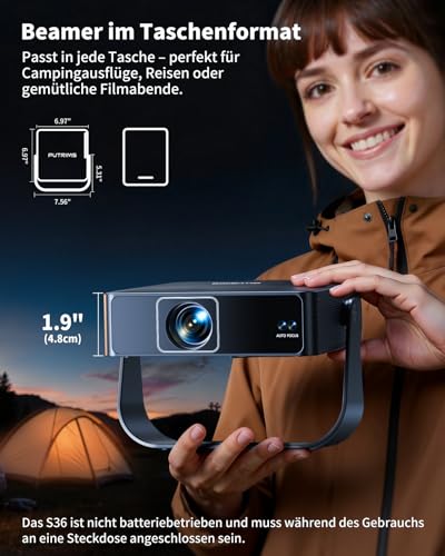PUTRIMS Smart Beamer【Kompatibel mit Netflix/Live TV/330° Drehbar】Mini Beamer 4K mit Autofokus/6D Trapezkorrektur, 1080P Full HD WiFi6 & Bluetooth Heimkino/Outdoor Mini Projektor 4K Tragbar für Handy/HDMI/PC - Produktansicht 3 | Tages Deals