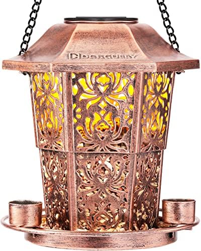 Solar Bird Feeders for Outdoors Hanging - Premium Grade Metal Bird Feeder, Chew-Proof, Weather and Water Resistant Wild Bird feeders, Outside and Garden Decoration (Pro)