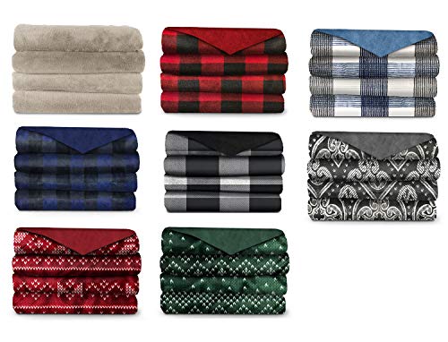Sunbeam Microplush Comfy Toes Electric Heated Throw Blanket Foot Pocket Buffalo Plaid White Washable Auto Shut Off 3 Heat Settings #TOP4