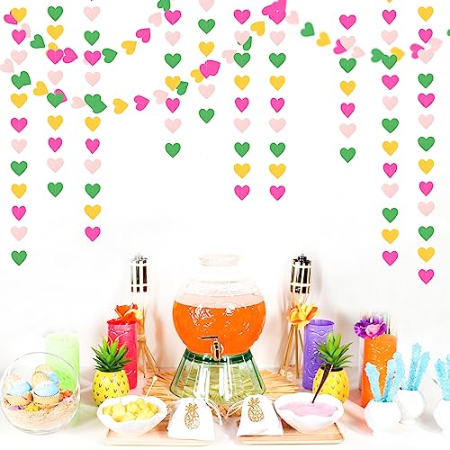 Image of Hawaii Pool Party-Decorations Love-Heart Garland - 52Ft Tropical Jungle Birthday Bachelorette Hanging Decoration Streamers Banner, Summer Beach Baby Shower Supplies Backdrop Decor Panduola