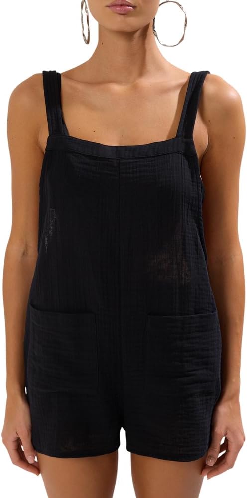 Black Knitted Pocket Detailed Beach Mini Jumpsuit Tbess25Tu00000
