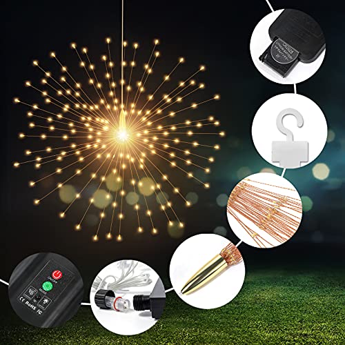 4 Pack 800LED Solar Starburst Sphere Lights,Firework Light Remote Control Timer 8 Modes Dimmable Waterproof, for Patio Party Tent Christmas (Warm White) by PXBNIUYA - Used condition - Image 5