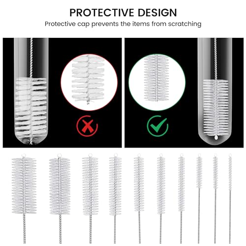 Image of 10 Pack Reusable Straw Cleaner Brushes, Assorted Sizes with Extra Long Stainless Steel Handles & Flexible Nylon Bristles, Straw Brush Cleaner for Tumblers, Sippy Cups, Bottles, Pipes & Tubes (White)