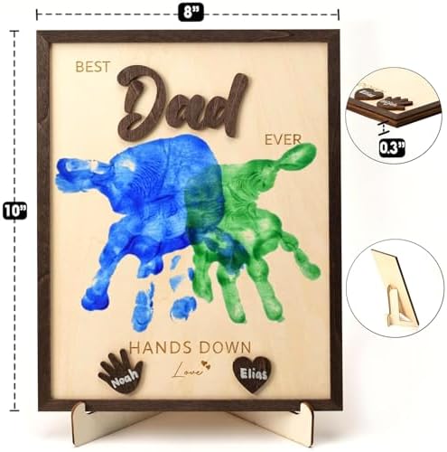 Best Dad Ever Gifts Hands Down Sign Wooden Handprint Frame DIY, Fathers Day Personalized Gifts from Kids, Daughter, Son - Fathers Day Crafts for Kids, Custom Birthday Gift for New Dad, Stepdad - View 5