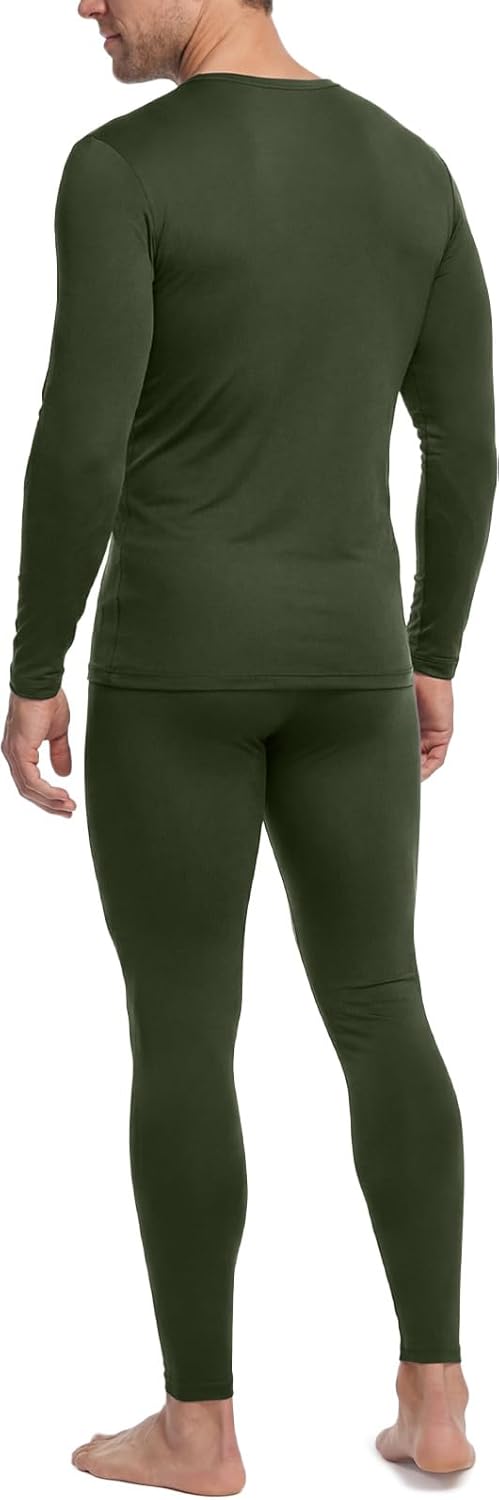 TSLA Men's Thermal Underwear Set, Microfiber Soft Fleece Lined Long Johns, Winter Warm Base Layer Top & Bottom Soft Micro Fleece Olive Medium