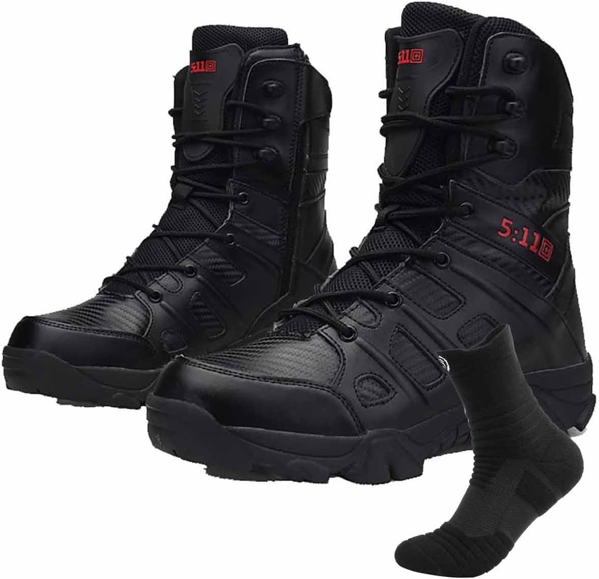 CLSQLXYJZC Side Zipper Desert Jungle Boots, Water Proof Tactical Military Mens Outdoor Boot with Sports Socks Durable Army Combat Boots Comfortable Work Boots