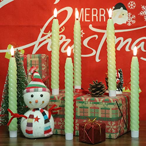 Lasumora Christmas Flameless Taper Candles Flickering With 10-Key Remote, Battery Operated 3D Wick Led Spiral Window Candles 6 Pack Real Wax Wedding Home Birthday Christmas Decor(0.78 X 9.8 Inchs) #TOP6