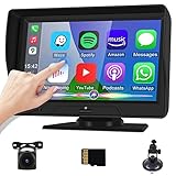 Portable Wireless Car Screen Apple Carplay Android Auto Bluetooth Car Stereo 7 inch Touchscreen Upgrade Reversing Driving Recorder Support 2 Split Screen/Bluetooth/DVR Loop Recording/Voice Control
