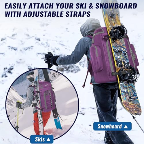 RESVIN Ski Boot Bag, 65L Durable Travel Backpack, 1680D Nylon Waterproof Snowboard Boot Bag, Skiing and Snowboarding Travel Luggage for Helmet, Goggles, Gloves, Outerwear & Accessories - Thumbnail 5