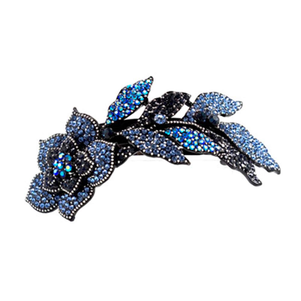 Hair Barrettes for Women Faux Rhinestone Stem Rose Hair Barrettes Decorative, Large 4.3" Long, Light Brown
