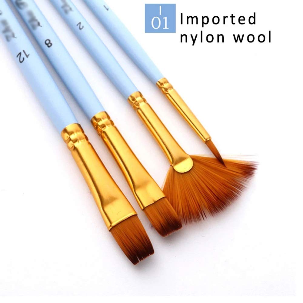XBTGS Set di 4 pennelli per disegno artistico, acquerello, setole in nylon, manico in legno, colore blu opaco, per pittura a olio,