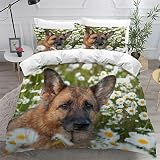 AOLIGL Parure de lit Chien, Berger Allemand Housse de Couette 220x240cm, Buissons De Camomille Ensemble De Literie Animaux Domestiques Animaux Chien Housse de Couette Adolescents Adultes