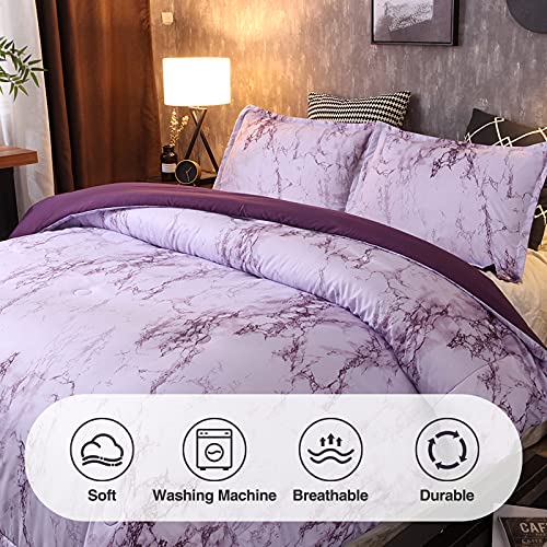 A Nice Night Purple Marble Design Quilt Comforter Set,Soft Lightweight Microfiber Comforter Bedding Set For Men And Women, Queen Size #TOP5