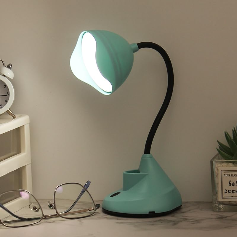 Image of FLYNGO Plastic Led Study Table Desk Lamp For Students With Pen Holder, Usb Rechargeable, Flexible Neck, Lamp For Study Table (Light Green)