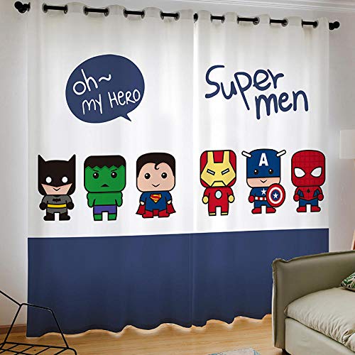 Gtfzjb Cartoon animation blackout curtains boy children's room bedroom curtain superhero-W220*H140cm