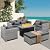 WAROOM Patio Furniture Set 6 Piece Grey Wicker Outdoor Furniture Patio Sectional Sofa Couch PE Rattan Conversation Sets with Fire Pit Table, Grey Cushion