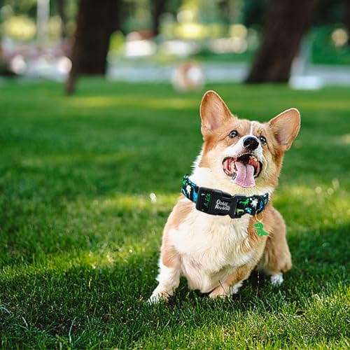 Image of Dog Collar-Black Dinosaur Adjustable Pet Collars Comfortable Spring Summer Puppy Collar Cute Durable Cotton Collars for Large Dogs