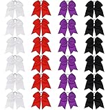 24PCS Cheer Bows Hair Ties for Girls, 6inches Large Grosgrain Ribbon Ponytail Holder for School Chee
