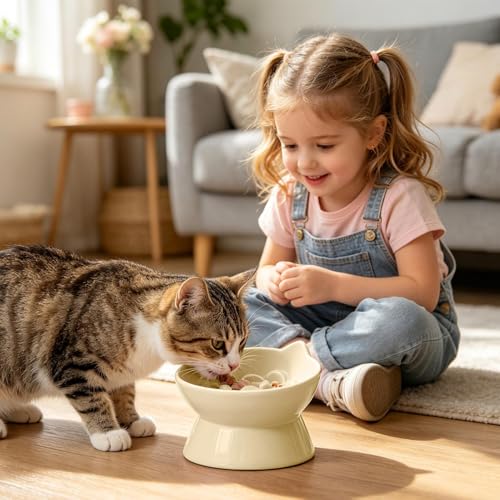 Erhöhte Katzenschüsseln aus Keramik mit langsamer Verabreichung | Katzenfutterständer- verwendbar im Essbereich, Küche, Haus, Terrasse, Wohnung und Wohnzimmer-6