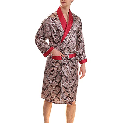 Albornoz de satén tipo kimono japonés para hombre con bolsillos prácticos y pijama de dos piezas