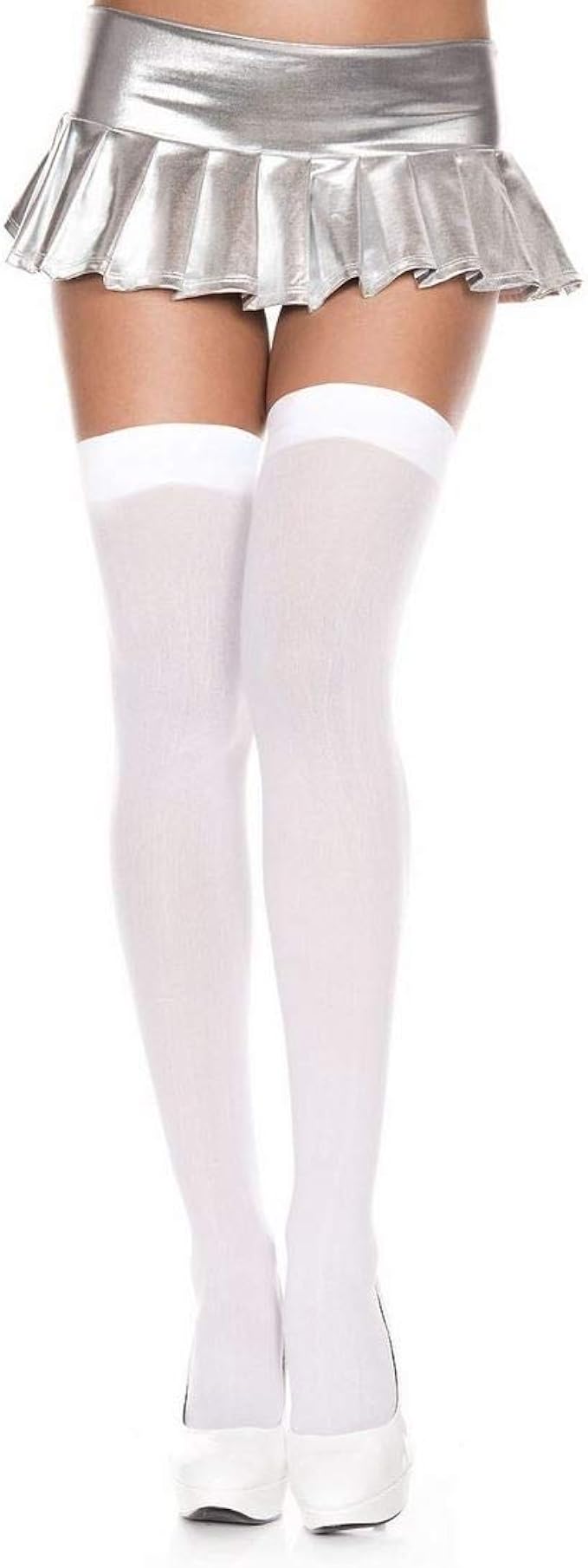 White Opaque Thigh High Stockings 
