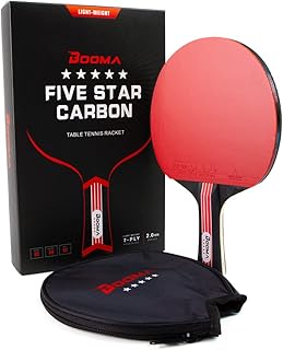 BOOMA Lightspeed Carbon Series Ping Pong Paddle | Premium Tennis Table Racket | 7-Ply Blade | Ergonomic Grip | Protective Case | ITTF Approved Rubber for Tournament Play | Spin and Control