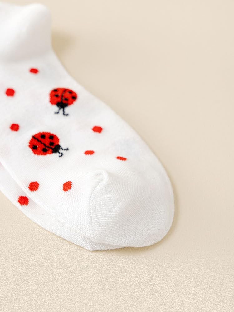 5 Pairs Cute Cartoon Pattern Polyester Crew Socks for Women & Teens