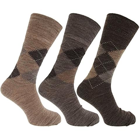 Universal Textiles Mens Traditional Argyle Pattern Non Elastic Lambs Wool Blend Socks (Pack Of 3) (US Shoe 7-12) (Shades of Brown) Cover