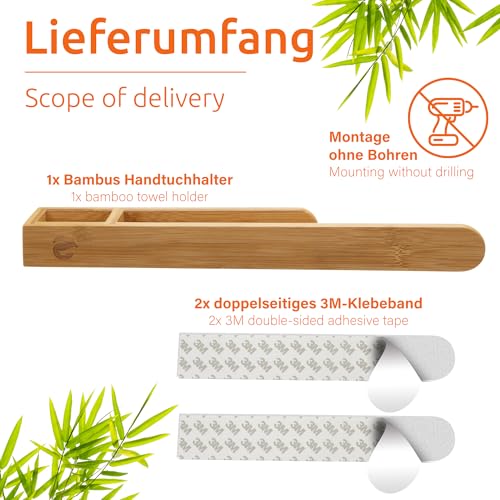 ECENCE 1x Toallero de Madera sin taladrar toallero de baño bambú Naturaleza autoadhesiva toallero de Invitados 38,5cm - imagen 6