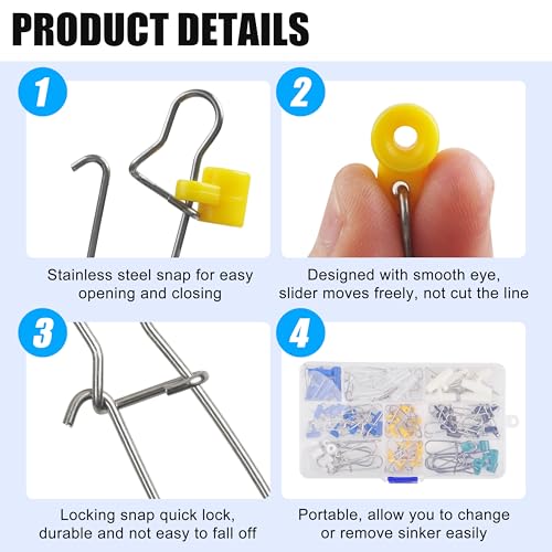 Fishing Line Sinker Slides, 70pcs Heavy Duty Sinker Slider with Stainless Steel Duo-Lock Snap Swivel Weights Connector for Catfishing Rig Tackle - Image 3