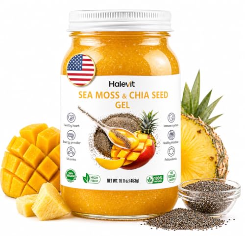 Sea Moss Gel with Ground Chia Seeds, Sea Moss Gel Organic Raw – Natural Iodine Source, Omega-3, Immune & Digestive Support, Vegan Superfood, Mango Pineapple Flavor, Made in USA, 16 oz