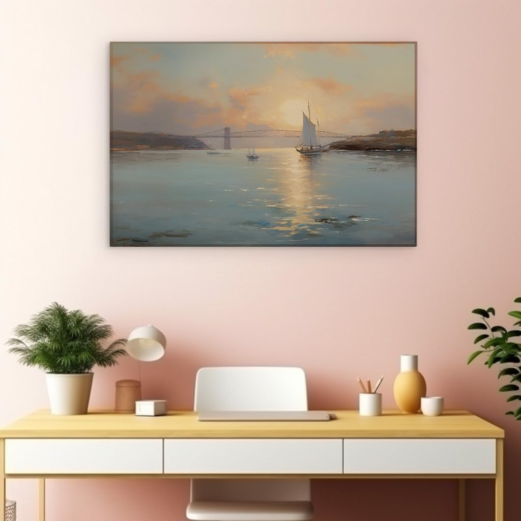 Canvas for Living room. Sailboats at Golden Hour: Capturing Serenity on the Water, 27 x 18 inch Canvas Wall Art - Contemporary Masterpieces - Modern Home Decor - 69x46 cm (27x18 inch)