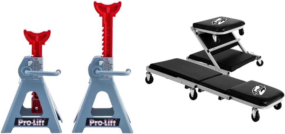 Pro-Lift T-6903D Double Pin Jack Stands + Pro-Lift C-2036D Grey Z-Creeper Seat