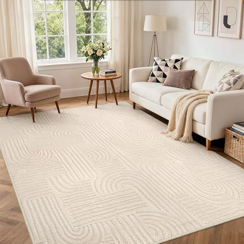 BEIMO Tapis Salon 160x230cm Beige Labyrinthe Salon, Polyester 3D Lavable