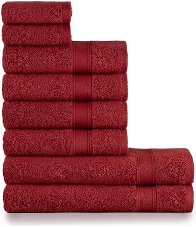 nottoc Handtücher Set Rot Dunklerot 8-TLG / 2 Badetücher 70x140 + 4 Handtücher 50x90 + 2 Gästehandtücher 30x50 - Handtuch mit Aufhänger 100% Baumwolle Saugfähige Weiche Duschhandtü