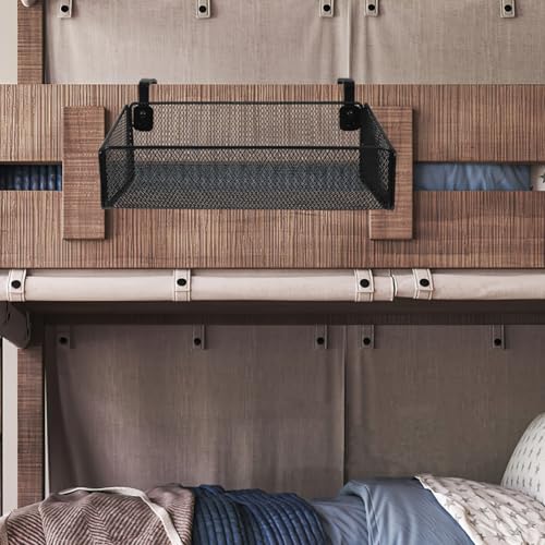 Panier de rangement en métal suspendu noir à double couche pour lit