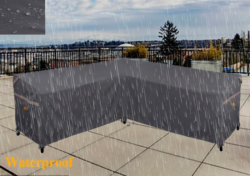 Miniatura 4 de Fundas impermeables para muebles de patio, resistentes a la decoloración, fundas de sofá en forma de V, 85 pulgadas de ancho (en cada lado) x 33