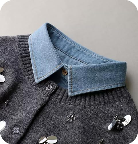 Denim Fake Collar Shirt Detachable,Versatile Accessories Dickey Collars Blouse Top for Women Girls Decorative Favors2