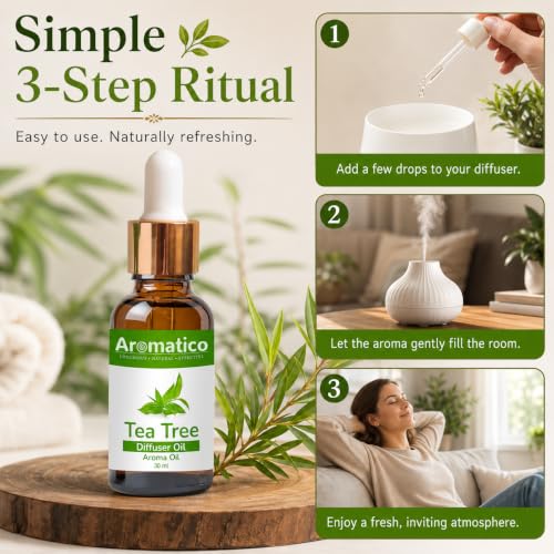 Image of AROMATICO Tea Tree Diffuser Oil for Long-Lasting, Aromatherapy, Meditation & Concentration | Versatile Use in Diffusers, Air Fresheners 30ml