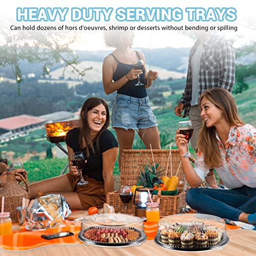 12 Pieces Serving Trays With Lid 18 Inch Plastic Party Platters With Lids Heavy Duty Black Round Food Tray Large Stackable Plastic Catering Trays For Serving Appetizers Veggie Takeout Food Picnic #TOP5