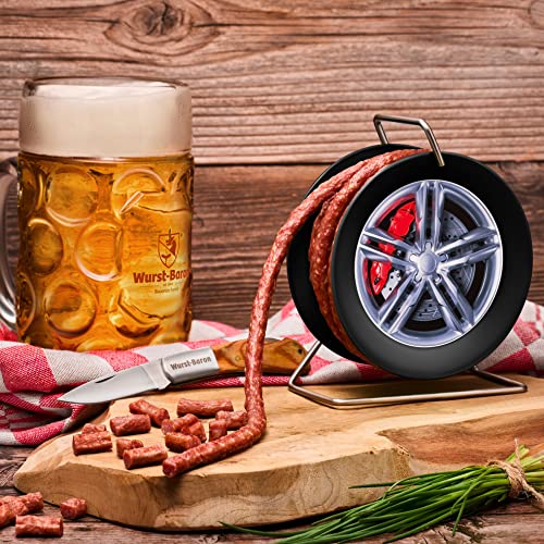 WURSTBARON® Wurstfelge - Snack Wurst Mini-Kabeltrommel auf Felge - 3,5 Meter Wurst nach Krakauer Art - 240 g