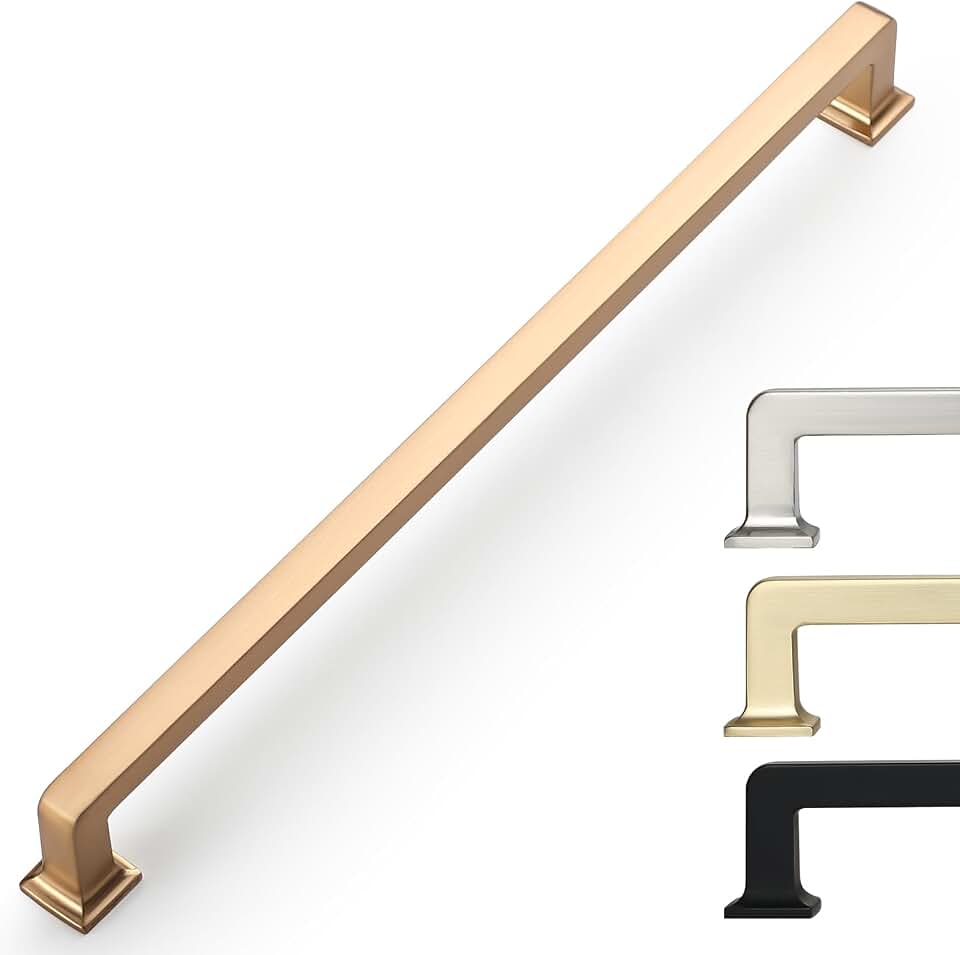9BUILD 6 Pack 12.6 Inch Champagne Bronze Cabinet Handles,Kitchen Hardware | Solid Zinc Alloy,Heavy-Duty,Screws Included,Cabinet Pulls for Dresser,Drawer,Cupboard