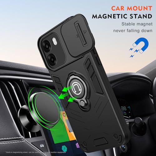 Image of YUWOO Back Cover for Oppo K14x 5G |Shockproof Cover|Military Grade Protection|Camera Slider for Protection|Multi Use Super Ring Back Cover for Oppo K14x 5G