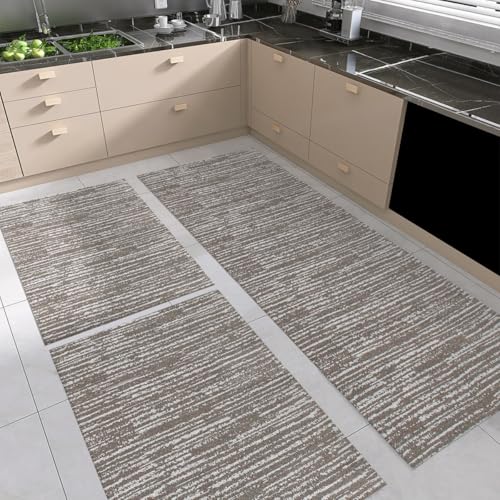 Kit 3 Peças Tapete de Cozinha Antiderrapante Passadeira Capacho Rústico Mesclado Marrom/Caramelo Jac