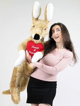 Big Plush Personalized Giant Stuffed Kangaroo 42 Inches 107 cm Holds Heart Pillow that is Customized with Your Text - Made in the USA