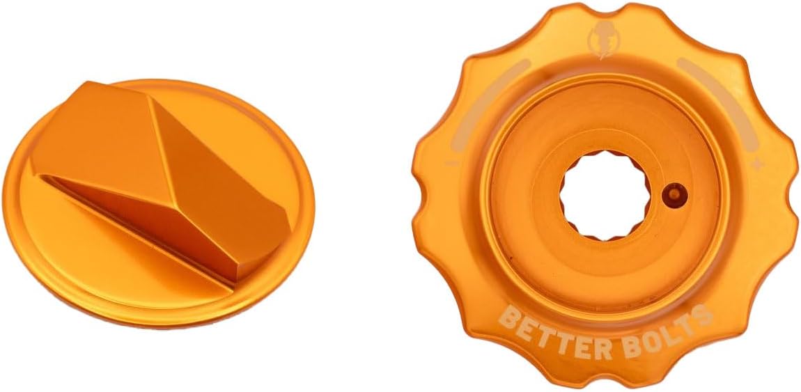 Better Bolts Orange Fork Caps for Fox Grip2/GripX2/GripX 36/38/40 Suspension, Enhanced Torque Limiting Thumb Stud, High-Precision HSC Dial, Sturdy Aluminum Materials, Superior Engineering for