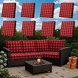 Tingjoo 8 Pcs Christmas Cushion Covers Patio Stretch Outdoor Cushion Cover Farmhouse Classic Decorative Replacement Furniture Sofa Couch Slipcover Seat Protector, Home Decor(Red Black Plaid)