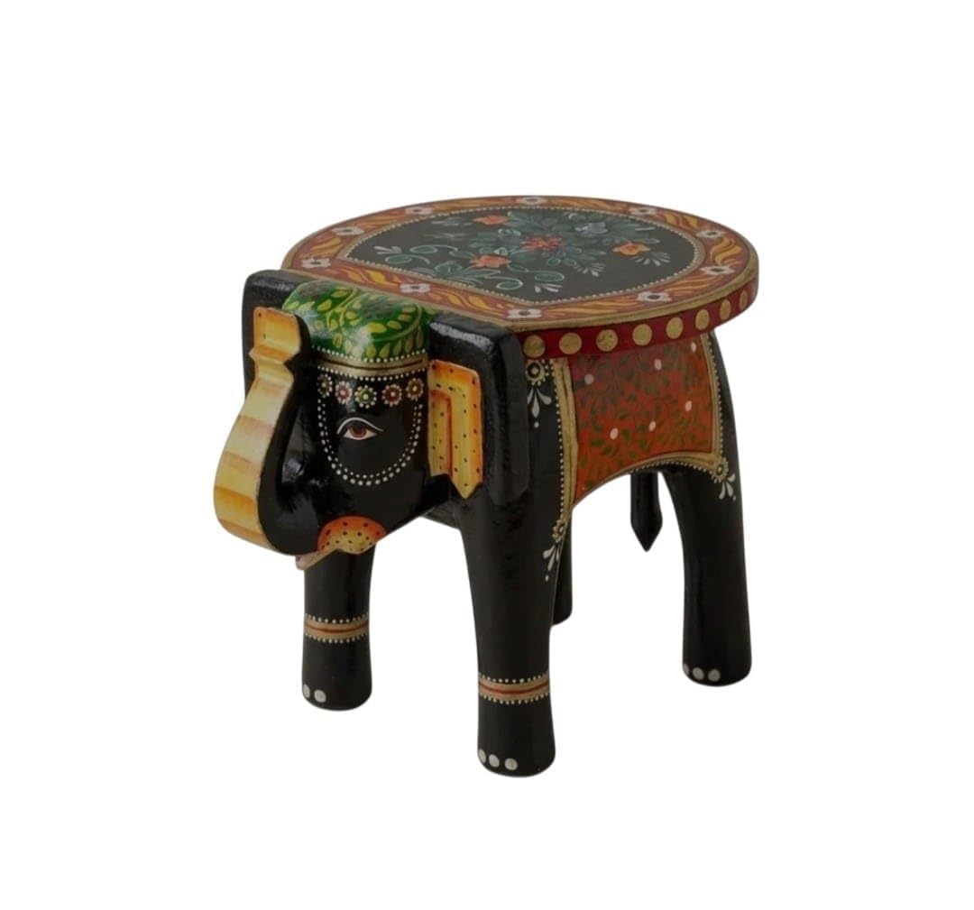 Handcrafted Wooden Elephant Stool 8 Inch Black Hand Painted-picture-17