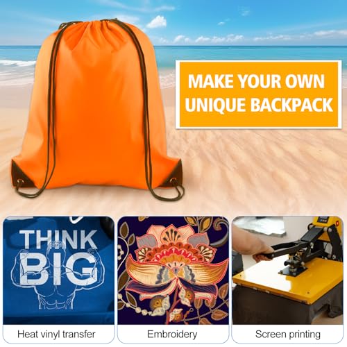 Image of KUUQA 2Pcs Orange Drawstring Backpack Bags Cinch Sack Bulk String Backpack Storage Bag